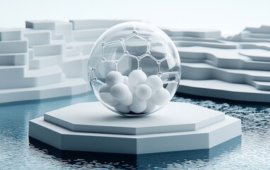 Aufkleber - Molecular Structure Sphere, Abstract Landscape, Science Concept,  Stock Photo