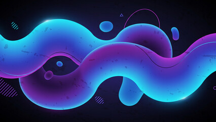 Fototapete - This design presents a futuristic grunge banner with abstract wavy shapes in shades of blue and purple liquid. It features a vector background adorned with radiant retro wave patterns