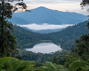 Sticker - Mountain lake, rainforest, mist, scenic view, nature tranquility