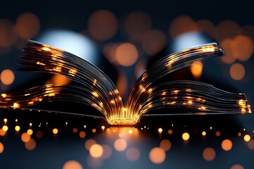 Poster - Open book with glowing magical light and bokeh effect emerging from pages against dark background, creating mystical reading atmosphere.
