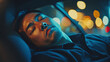 © Infinity Lens - Closeup of a handsome man sleeping in his car while driving. sleepy and tired male person napping while controlling the vehicle on the highway or city street. safety danger,accident risk,drowsy driver