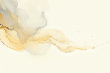 Poster - Delicate flowing abstract watercolor in warm golden and gray tones on cream background, creating gentle fluid movement and ethereal atmosphere. Suitable for luxury branding.