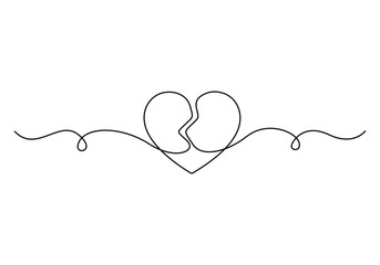 Poster - Continuous single line drawing of heart broken symbol vector illustration