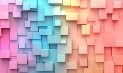 Abstract background showing colorful cubes creating a gradient from pink to blue to orange