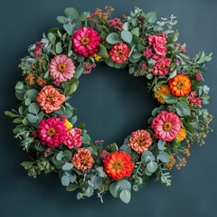 Wall Mural - Colorful Flower Wreath