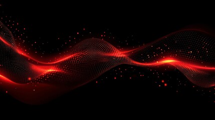 Wall Mural - A neon abstract digital wallpaper with a mesh wave and red bokeh dots on a black background, depicting future technology, cloud storage, cyberspace, and cybersecurity concepts.