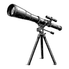 Wall Mural - vintage style telescope with tripod black and white outline line art drawing illustration