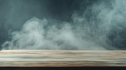 Wall Mural - Mysterious Smoky Wooden Tabletop Scene - Dramatic Empty Display for Product Photography