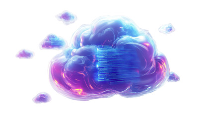Poster - A vibrant digital illustration depicts a cloud-like form containing data streams symbolizing cloud storage.