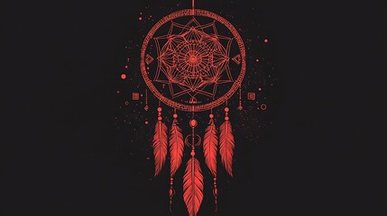 Wall Mural - Red dream catcher, graphic design, intricate pattern, decorative, wall art