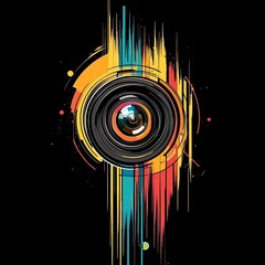 Sticker - Abstract camera lens design, vibrant colors, graphic art