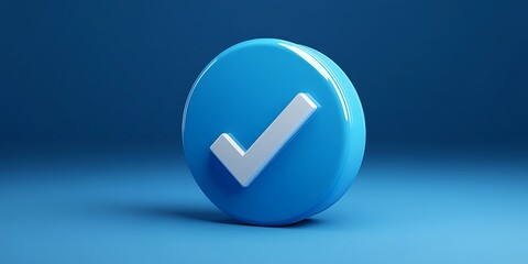 3D Checkmark Icon on Blue Background