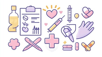 Wall Mural - Icon Set of Medical and Support Elements for World Cancer Day, World Cancer Day