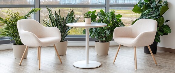 Wall Mural - Office lounge chairs and small table near window