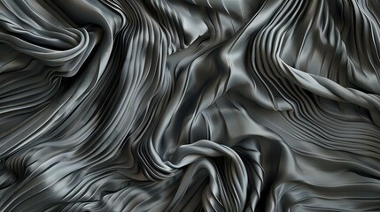 Poster - Monochromatic abstract waves and curves creating dynamic flowing pattern in metallic gray and silver tones, modern minimalist design background for luxury branding.