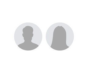 Poster - Man and woman avatar profile. Male and Female face silhouette. Circle button with avatar photo silhouette illustration on transparent background PNG. 
