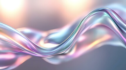 Poster - Flowing iridescent waves with holographic effect create dynamic motion against blurred background, featuring pink, blue and purple pearl gradient colors.