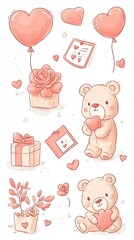 Canvas Print - Icon Set of Teddy Bears with Valentine’s Day Themes, Teddy Day