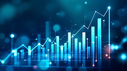 Wall Mural - business analyst examining financial data and stock market trends on blue graphs and charts