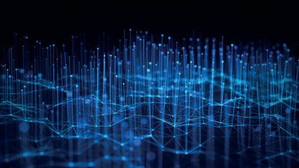 Poster - Molecular background with growing microorganisms. Abstract background with connected dots and lines. Network connection structure. Plexus effect. 3d vector illustration.
