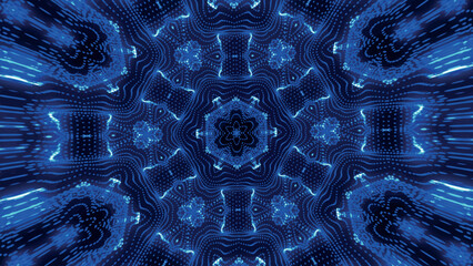 Poster - Seamless pattern with symmetrical design in blue tones. Abstract kaleidoscopic geometric pattern. Hypnotic background. Abstract vector illustration.