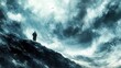 © Sleeping Carbuncle - Solitary Figure Contemplates Immense Turbulent Ocean Waves