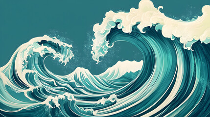 Wall Mural - A turquoise circular wave design with smooth, flowing curves, evoking a sense of tranquility and balance.