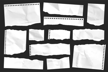Wall Mural - ripped paper strips. realistic crumpled paper scraps with torn edges. shreds of notebook, book or ol