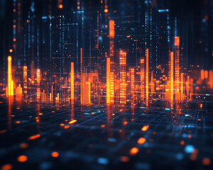Poster - Digital financial data visualization with glowing bars