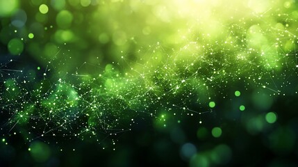 Green bokeh background, network connection, abstract