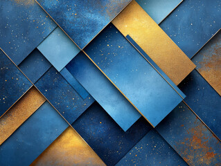 Poster - Abstract geometric shapes in blue and gold tones create depth