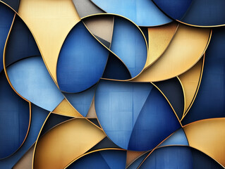 Poster - Abstract geometric shapes in blue and gold tones create depth