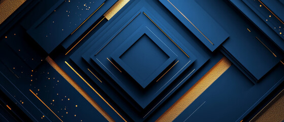 Poster - Abstract geometric shapes in blue and gold tones create depth