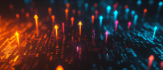 Poster - Abstract glowing arrows symbolize financial growth and progress
