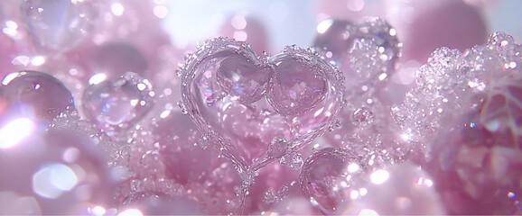 Aufkleber - Pink liquid heart, bubbly background, romantic, Valentine's