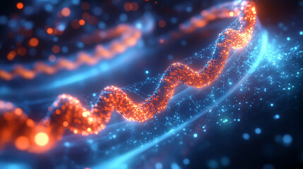 Poster - glowing protein chains on holographic interface display