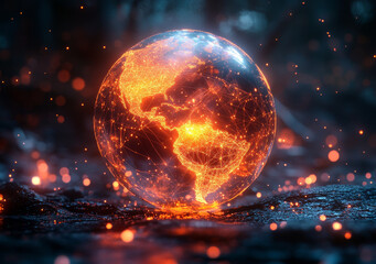 Poster - Glowing globe with digital pathways and vibrant connections