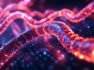 Poster - Glowing molecular chains in vibrant lab setting