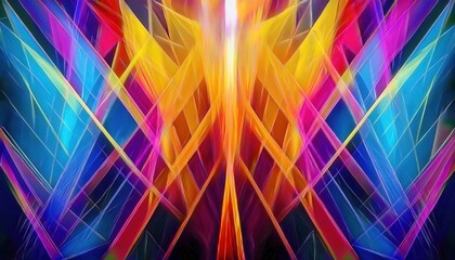 Aufkleber - vibrant abstract digital artwork with neon geometric light streaks in blue, yellow, and pink, perfect for modern design projects

