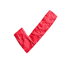 Poster - Crumpled red check mark on transparency background, symbolizing approval and success