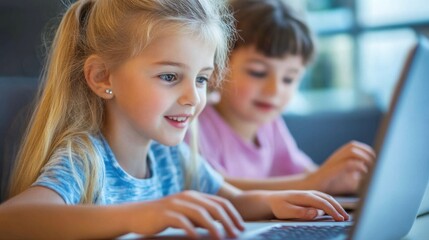 Poster - Kids Engaged in Learning with Laptops in Bright Space