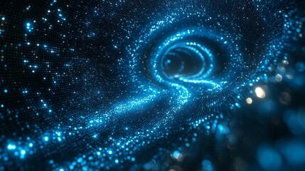 Poster - Swirling patterns of brilliant blue lights create a mesmerizing cosmic tunnel, inviting viewers to explore the depths of the universe in a stunning, vibrant display of movement and energy