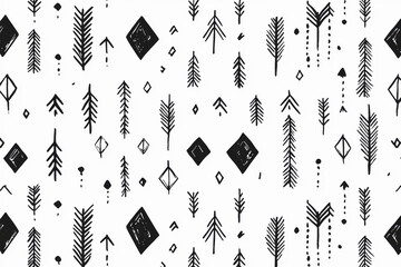 Poster - Elegant minimalist pattern featuring hand-drawn black arrows and zigzags on a crisp white background for a modern aesthetic