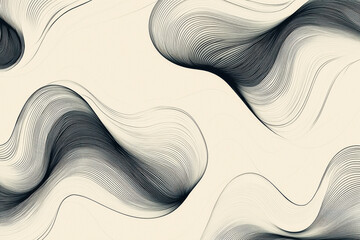 Poster - minimalist design featuring abstract black lines creating wave patterns on a soft cream background f