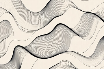 Poster - Minimalist abstract wave pattern with thin black lines on soft cream background for modern aesthetics