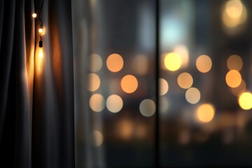 Wall Mural - over a dark abstract background, defocused golden orange black light flecks shine through the blur g