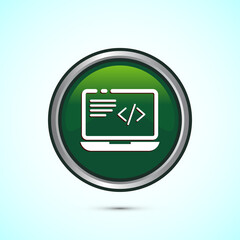 Coding icon design illustration, Web development icon, Green color round button design