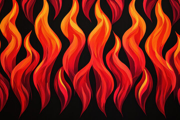 Poster - Dynamic pattern of vivid red and orange flames on a stark black background creates a bold and dramatic visual experience