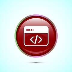 Coding icon design illustration, Web development icon, Red color round button design