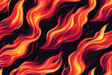 Poster - Dynamic pattern of bright red and orange flames set against a dark black background creating bold visual impact